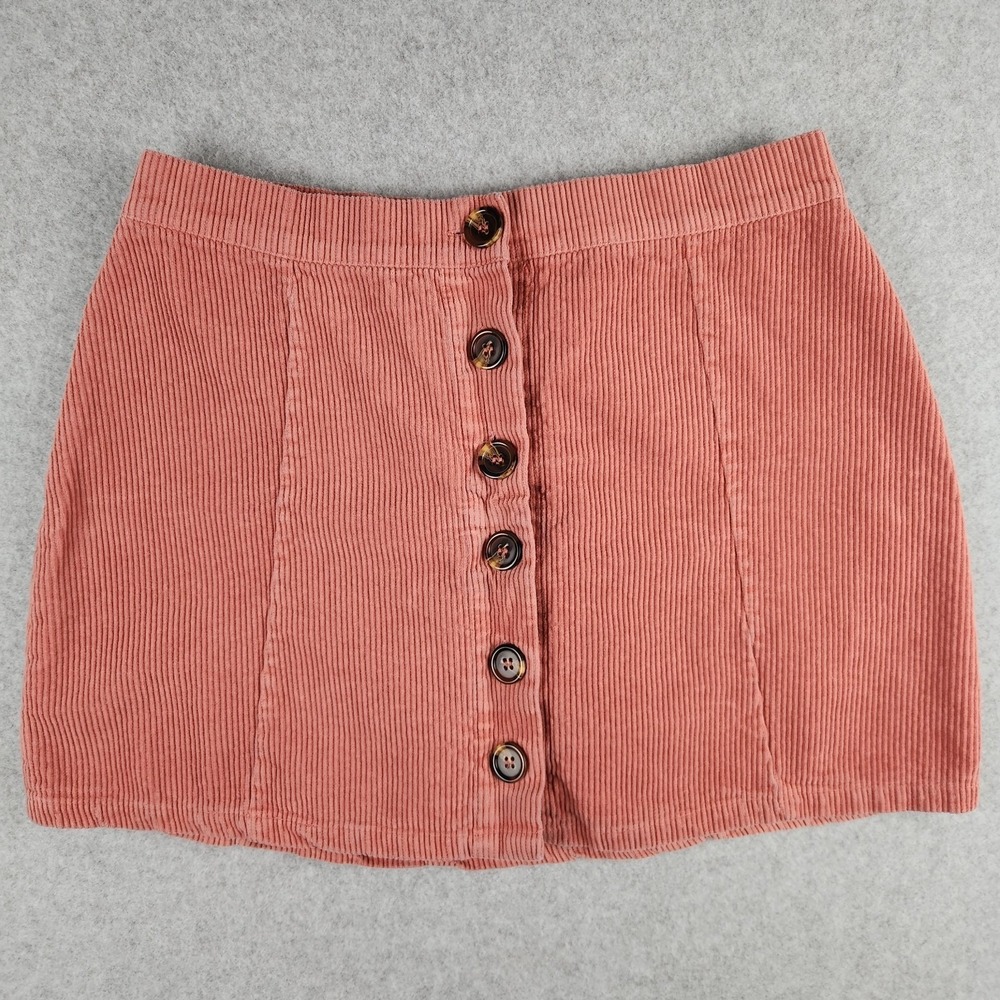 Riley & James Medium M‎ Corduroy Mini Skirt Dusty Rose Pink Button Front A-Line